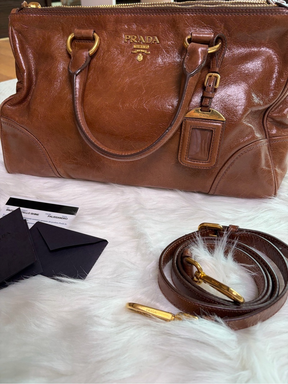 Prada Brown Leather Satchel with Gold Hardware - Picture 4 of 12